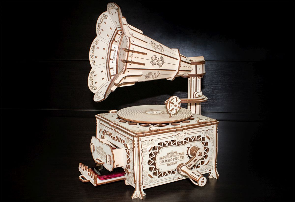 Антикварный граммофон от Eco Wood Art - деревянный конструктор, 3D пазл, сборная механическая модель, для дизайна и интерьера
