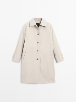 Massimo Dutti Легкое пальто из смесового хлопка с пуговицами, натуральный, кремовый
