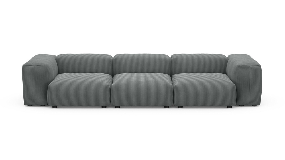 Диван Фиджи трехсекционный Cilium Steel 315*116*62 см, Серый Вельвет Нераскладной Фиеста