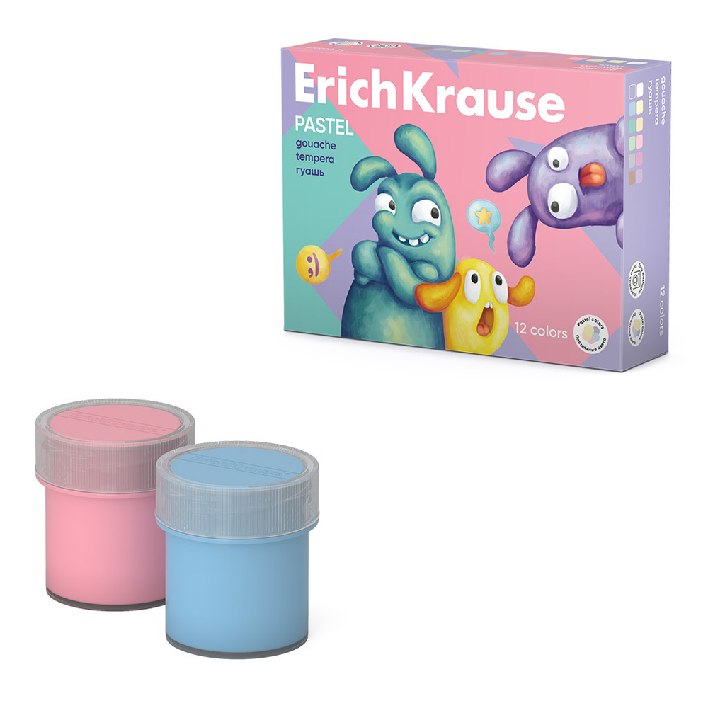 Гуашь 12цв 240мл Erich Krause Jolly Friends Pastel