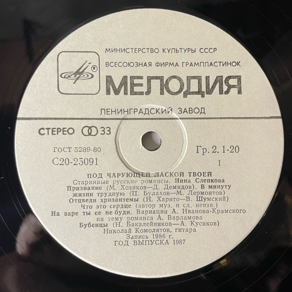 Винтажная виниловая пластинка LP Нина Слепкова Под Чарующей Лаской Твоей (СССР 1987)