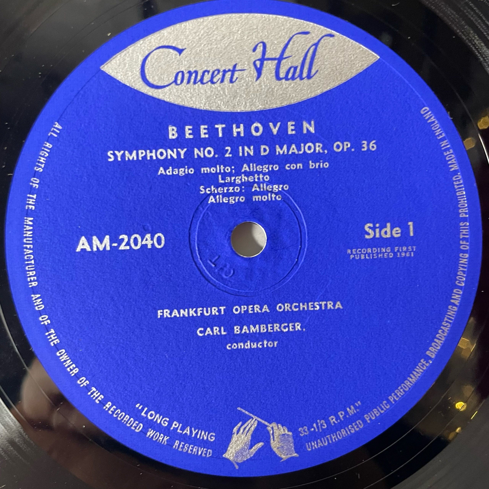 Винтажная виниловая пластинка LP Beethoven Бетховен, Frankfurt Opera Orchestra, Carl Bamberger, Walter Goehr Симфония Symphony No.2 In D, Symphony No.4 In B Flat (Англия 1962)