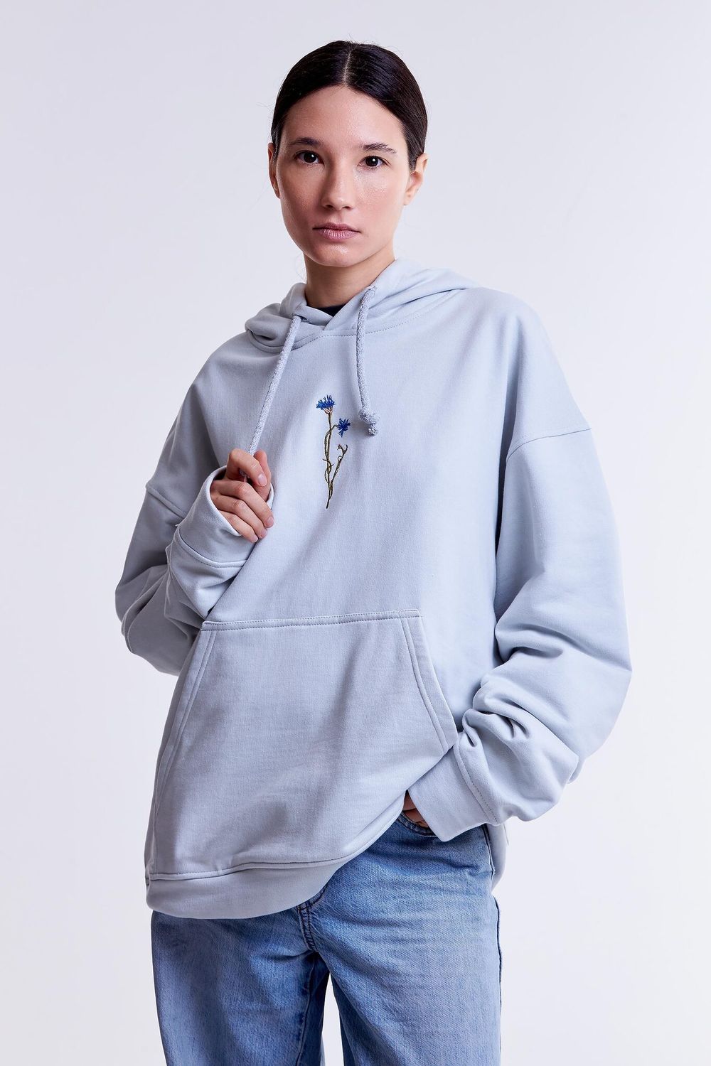 Худи Гербарий Василек Light серо-голубое