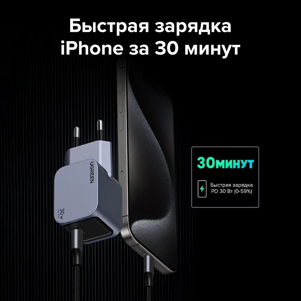 Зарядное устройство Ugreen X703 35006 Nexode Pro 30W GaN Tech Charger USB Type-C серый
