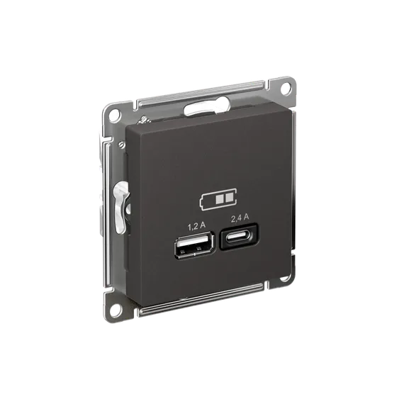 Розетка USB AtlasDesign тип A+C 5В/2.4А 2х5В/1.2А механизм базальт SE ATN001439