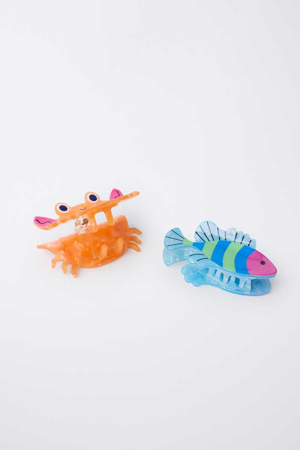 ZARA НАБОР ИЗ ДВУХ ЗАКОЛОК «РЫБА И КРАБ», НЕОНОВЫЙ РОЗОВЫЙ