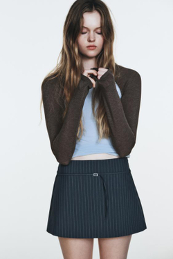 ZARA ЮБКА-ШОРТЫ С РЕМНЕМ, СИНИЙ МЕЛАНЖ