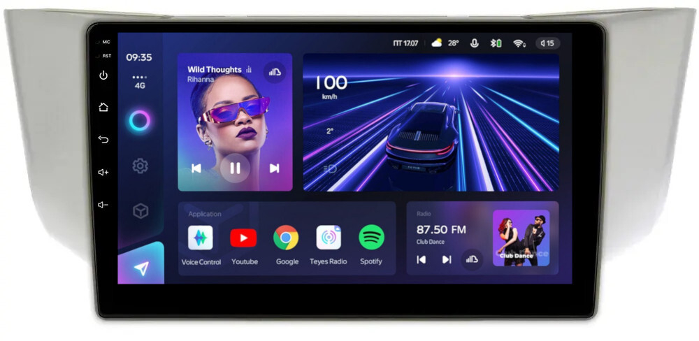 Магнитола для Toyota Harrier XU30 2003-2013, Lexus RX 2003-2009 (монохром, рамка вниз) - Teyes CC3L монитор 9" IPS на Android 10, 8-ядер, CarPlay, 4G SIM-слот