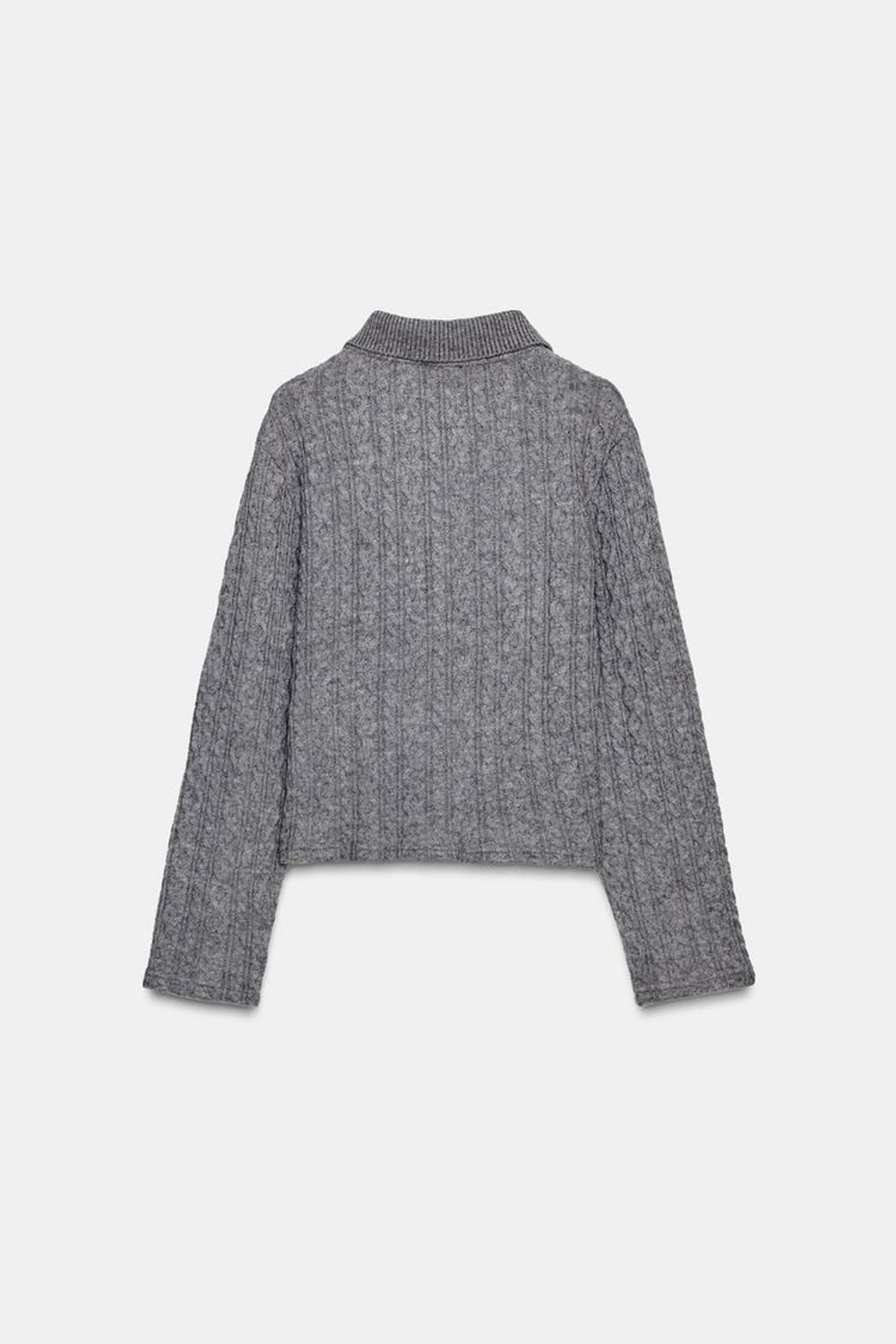 ZARA СВИТЕР С УЗОРОМ «КОСЫ» И СТРАЗАМИ НА ВОРОТНИКЕ, СЕРЫЙ МЕЛАНЖ