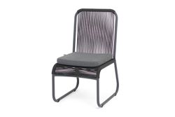 "Ането" стул плетеный из роупа, каркас алюминий темно-серый (RAL7024) муар, роуп темно-серый круглый, ткань темно-серая 027