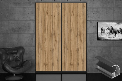 Дверь-купе 2850*600(700,800,900) мм, черный велюр, Дуб Вотан LAMARTY