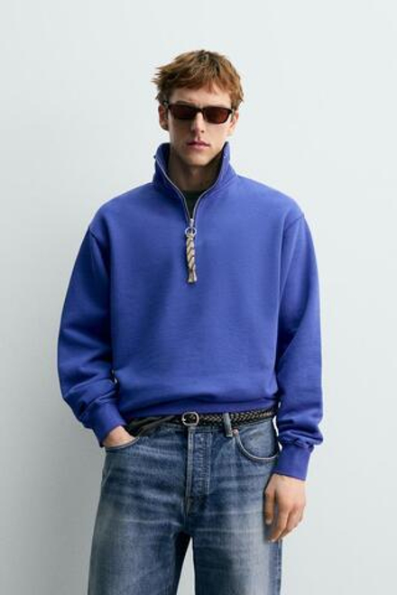 ZARA Х AARON LEVINE ТОЛСТОВКА С ВОРОТНИКОМ НА МОЛНИИ, ЯРКО-СИНИЙ