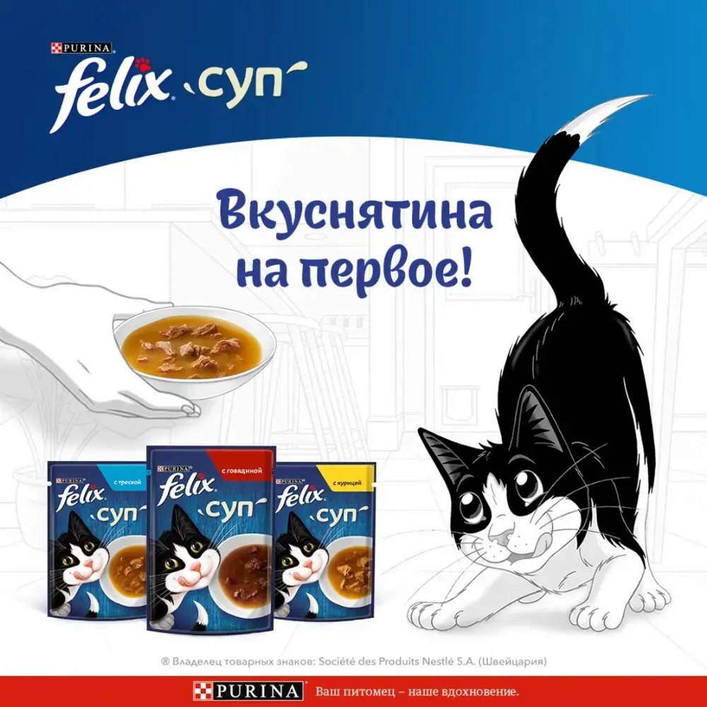 Felix суп влажный корм для взрослых кошек, с треской пауч 48 г