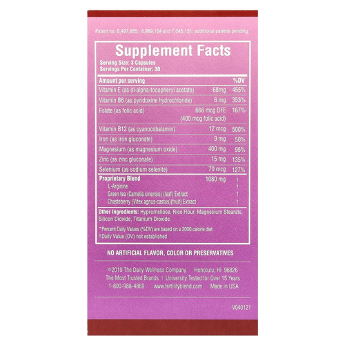 Daily Wellness Company, Смесь для фертильности женщин, 90 капсул в растительной оболочке