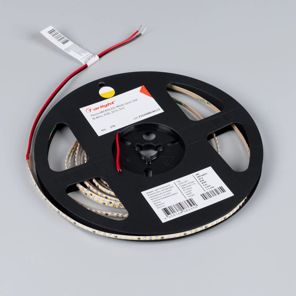Светодиодная лента MICROLED-M240-4mm 24V Warm3500 (8 W/m, IP20, 2216, 5m) (Arlight, 130 лм/Вт) 047870