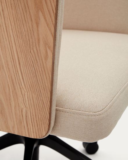 Madai Офисный стул из бежевой синели и ясеневого шпона с натуральной отделкой