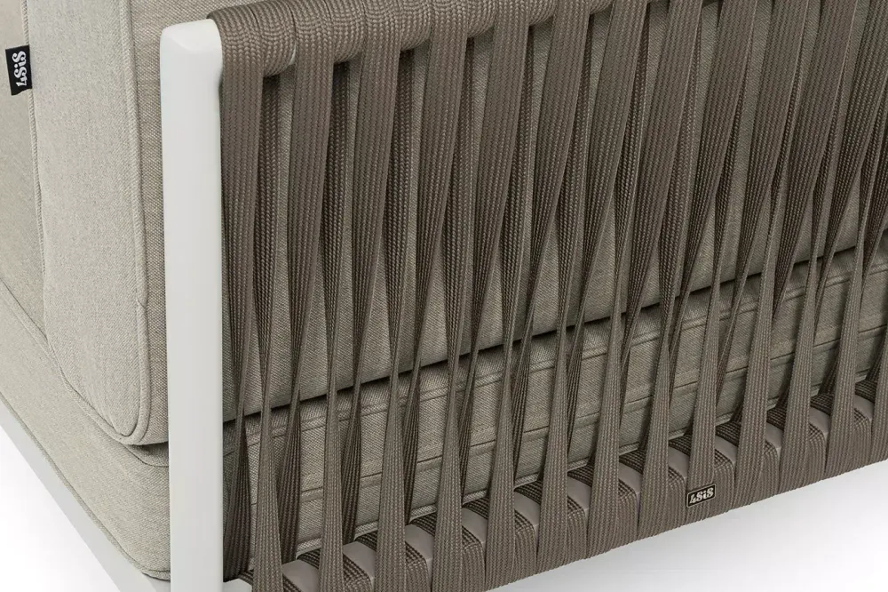 "Касабланка" угловой модуль плетеный из роупа, каркас алюминий светло-серый (RAL7035) муар, роуп серо-коричневый 23мм, ткань бежевая 15052