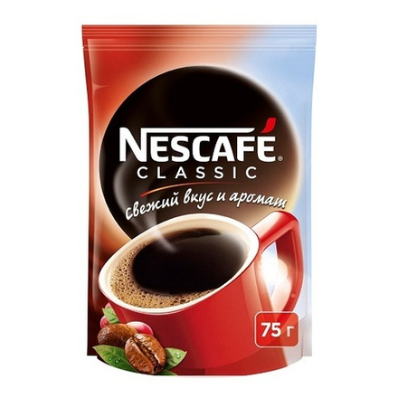 Nescafe classic, растворимый, м/у, 75 гр.