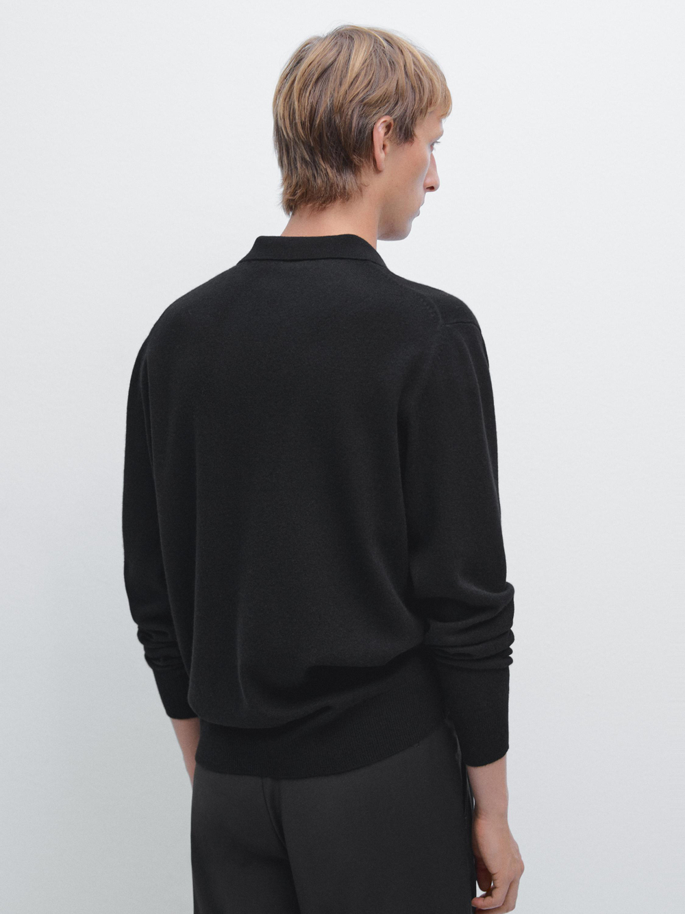 Massimo Dutti Свитер из смесовой шерсти с воротником поло, черный