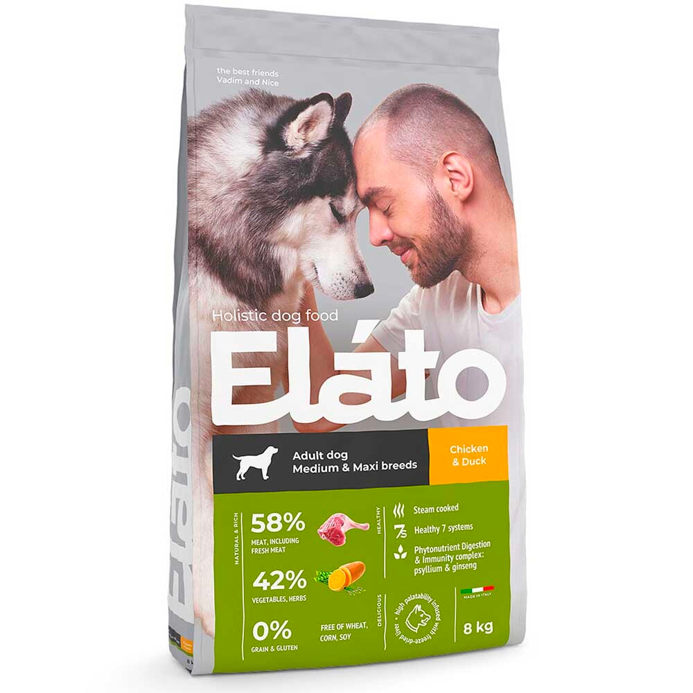 Elato Holistic корм для взрослых собак средних и крупных пород с курицей и уткой (Adult Dog Medium & Maxi Chicken & Duck)