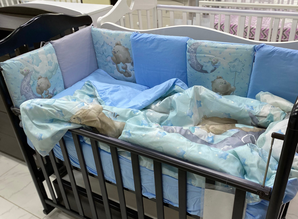 Комплект постельного белья 17-ти предметный "AmaroBaby" (подушечки), Candy Bear, голубой сатин