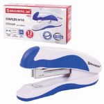 Степлер №10, Brauberg Jet Pro, до 12л, пластиковый корпус, бело-синий