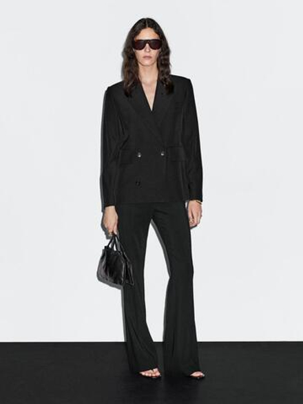 Massimo Dutti Укороченный двубортный пиджак из смесовой шерсти, черный
