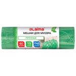 Мешки для мусора зеленые биоразлагаемые с завязками 60 л, в рулоне 15 шт., прочные, ПНД 18 мкм, 60x70 см, LAIMA, 702660
