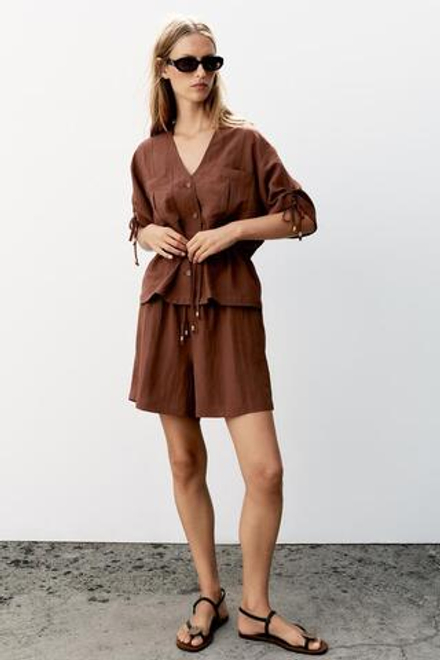 ZARA ШОРТЫ С ЭЛАСТИЧНЫМ ПОЯСОМ, ТЕМНЫЙ ЧЕРЕПИЧНЫЙ