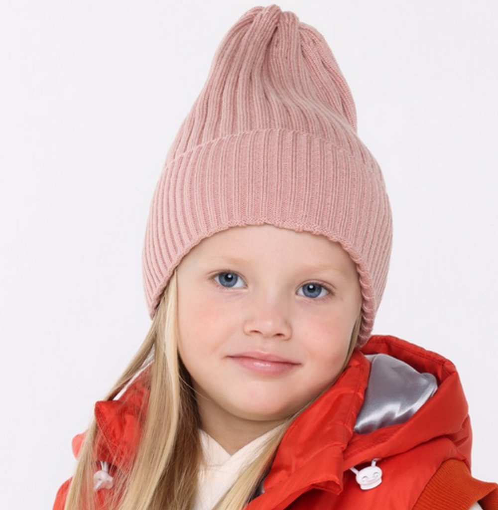 Шапка вязанная для девочек А.ШД20-71361790, пудра, р-р 52-56 7390916