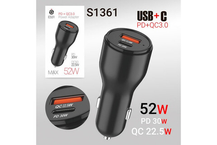 Автомобильный адаптер питания DEESPI ES31 QC3.0 22.5W + PD30W 55W (черный)