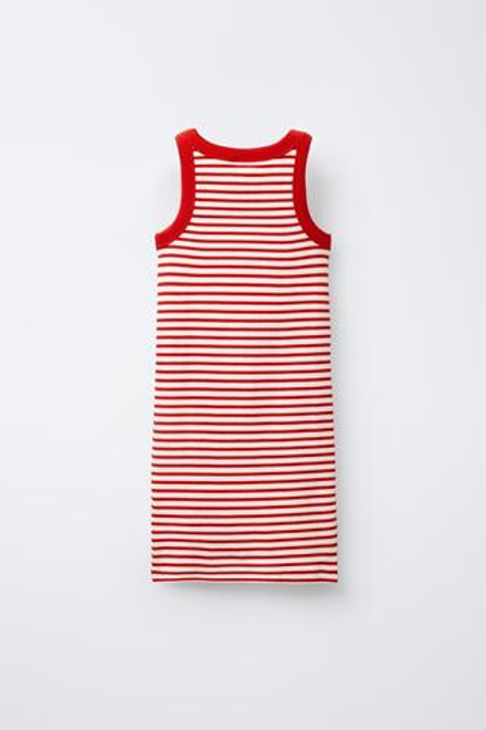 ZARA ПЛАТЬЕ В РУБЧИК В ПОЛОСКУ, ЭКРЮ/КРАСНЫЙ