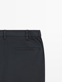 Massimo Dutti Зауженные брюки из смесовой хлопковой ткани, темно-синий
