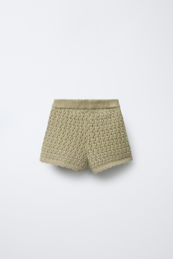 ZARA ТРИКОТАЖНЫЕ ШОРТЫ С БУСИНАМИ, СВЕТЛЫЙ ХАКИ