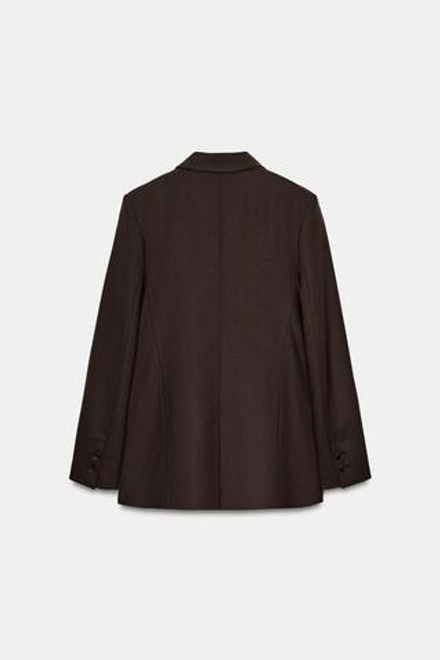 ZARA ДВУБОРТНЫЙ БЛЕЙЗЕР С ПОДПЛЕЧНИКАМИ, КОРИЧНЕВЫЙ