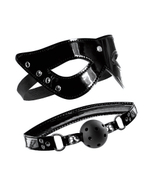Лакированный комплект Masquerade Mask & Ball Gag (Цвет: черный)