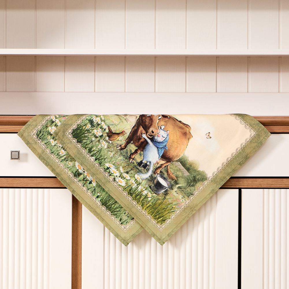 НАБОР САЛФЕТОК ИЗ 2-Х ШТ "СИНИЕ КОТЫ. ПРО ЛЮБОВЬ",40Х40СМ, 100% ХЛОПОК,ТВИЛ, БЕЖ