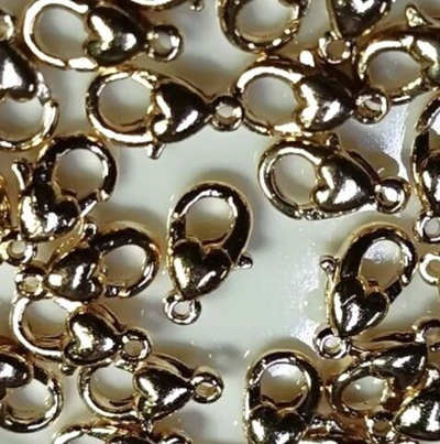 Замок карабин для бус сердце, р. 10 мм, золото