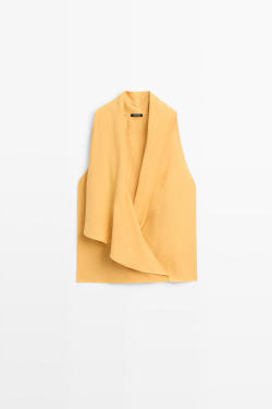 Massimo Dutti Топ из струящейся ткани с горловиной халтер и воланом, желтый
