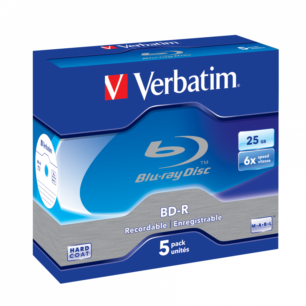 Оптический диск Verbatim BD-R SL 25GB 6X HardCoat, Jewel Case, 5 шт