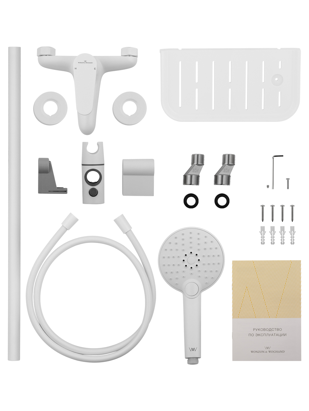 Смеситель для ванны с душевым гарнитуром WONZON & WOGHAND ALFA, Белый матовый (WW-AE3201-MW)