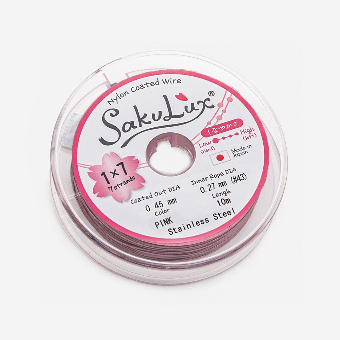 Японский ювелирный тросик SakuLux 7 диаметр 0,45мм, цвет "Розовый"