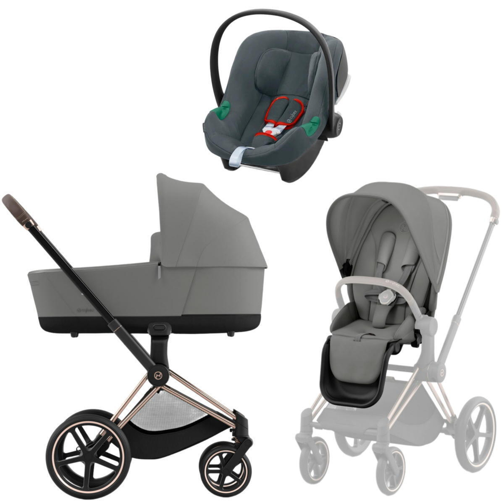 Коляска 3 в 1 Cybex Priam IV Rosegold complete и автокресло Aton B2 i-Size Steel Grey Mirage Grey