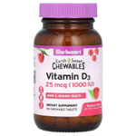 Bluebonnet Nutrition, EarthSweet®, витамин D3, малина, 25 мкг (1000 МЕ), 90 жевательных таблеток