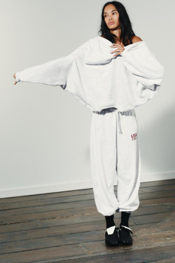 ZARA БРЮКИ-ДЖОГГЕРЫ С ТЕКСТОМ, СЕРЫЙ МЕЛАНЖ