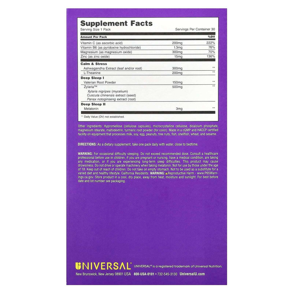 Universal U, De-Stress & Sleep, 30 Pill Packs