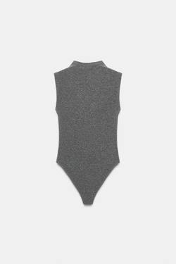 ZARA МЯГКОЕ БОДИ С ВОРОТНИКОМ-СТОЙКОЙ, ТЕМНО-СЕРЫЙ