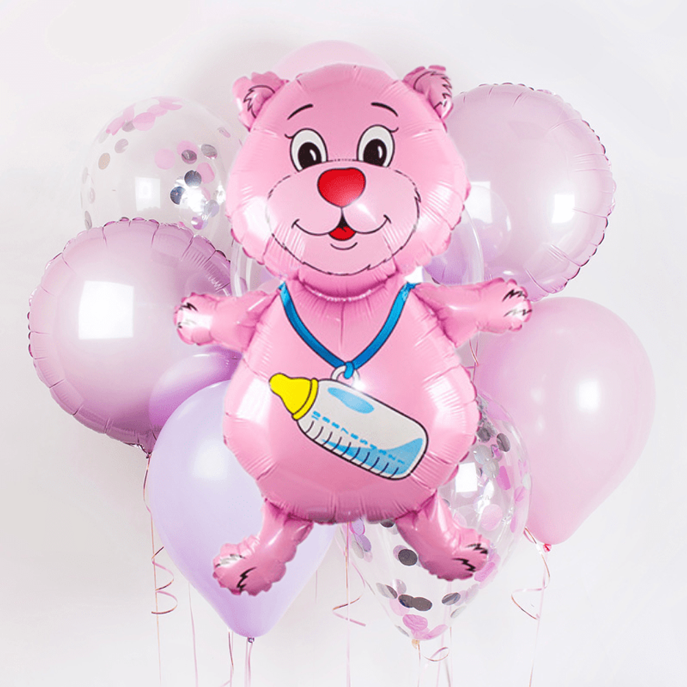 F Шар фигура Медведь Медвежонок девочка (фуксия) 32"/81 см (БГ-30)  Изображение3