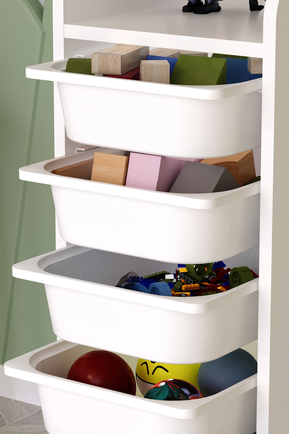 Стеллаж DERYA с 5 выдвижными ящиками - белый