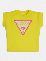 Футболка GUESS Ярко-желтый/Принт: ярко-розовый треугольник-логотип/Стразы Девочка